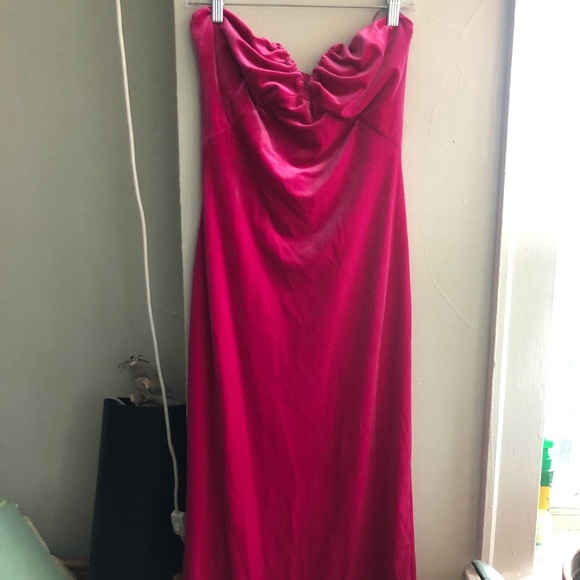 Zara Hot Pink Strapless Midi Velvet Dress Size L NWT- $80 - Picture 2 of 8